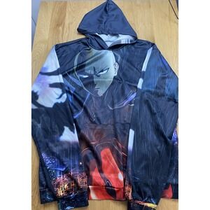 One Punch Man Anime Black Graphic Hoodie Adult Size Lrg Double Side Graphic